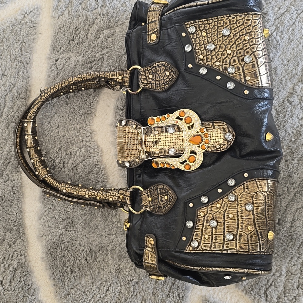ITALIAN LEATHER Rhinestone Buckle Bag
